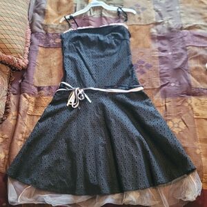 Black Star Eyelet Fit-and-Flare Dress with Pink Ribbon